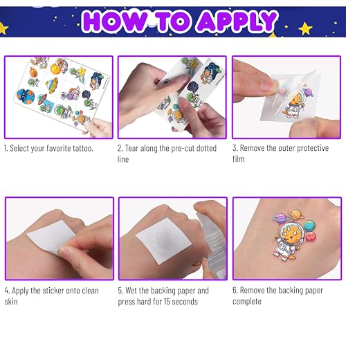 Image of 96 PCS Space & Dinosaur Temporary Tattoos for Kids | | Cosmic Galaxy Astronaut Fake Tattoos for Boys Girls | Fun Birthday Party Favors & School Rewards