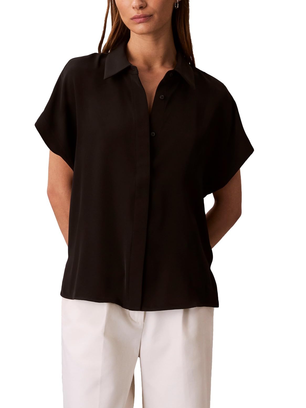 

                                                    Calvin Klein Women's Satin Short Sleeve Top Black