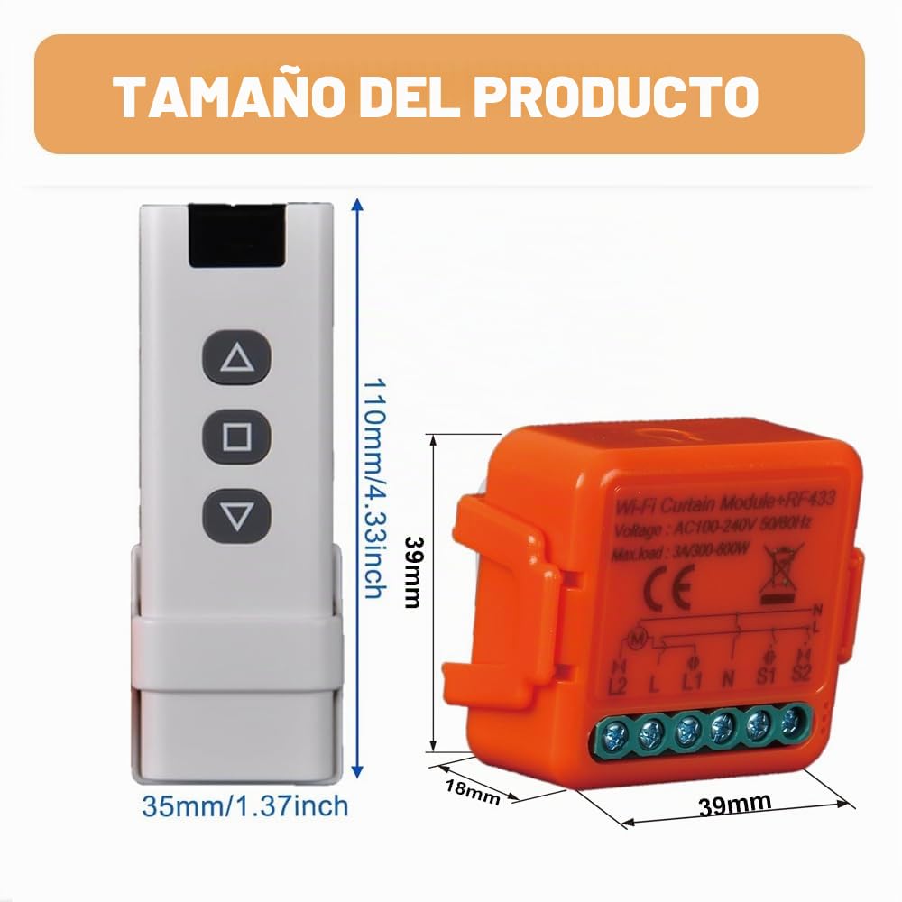 Interruptor de Persiana WiFi con Mandos a Distancia RF, Módulo Receptor 433 MHz, Control de Cortinas Eléctricas, Módulo Control Temporizador, Aplicación Smart