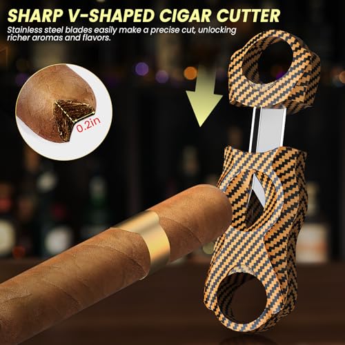 Travel Cigar Humidor Set with Torch Cigar Lighter, V Cigar Cutter, Cigar Ashtray, Cigar Holder, Humidifier & Hygrometer, Portable Travel Cigar Case with Cigar Accessories Kit, Cigar Gifts for Men - Image 6