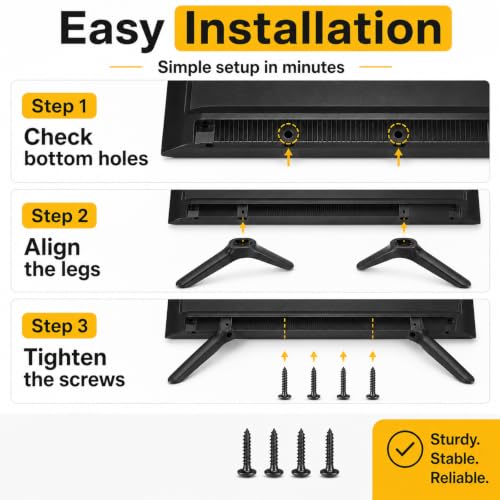 Image of TV Stand Legs for 32 Inch TV, 1 Pair Black Plastic Replacement TV Feet, 19 x 5 cm, Tabletop Television Base with 4 Screws, Sturdy Support, Individually Packed