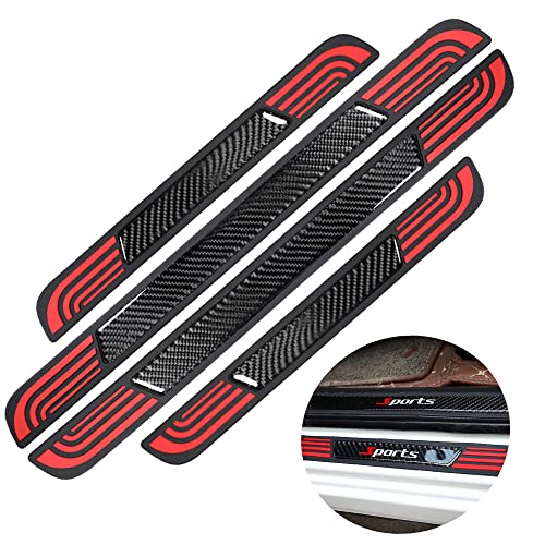Image of Door Threshold Protector,Carbon Fiber Emblem Scratch Pad Door Entry Guard Decals Badge Sports Decoration Lossless Installtion Accessories 4 Packs PVC Red