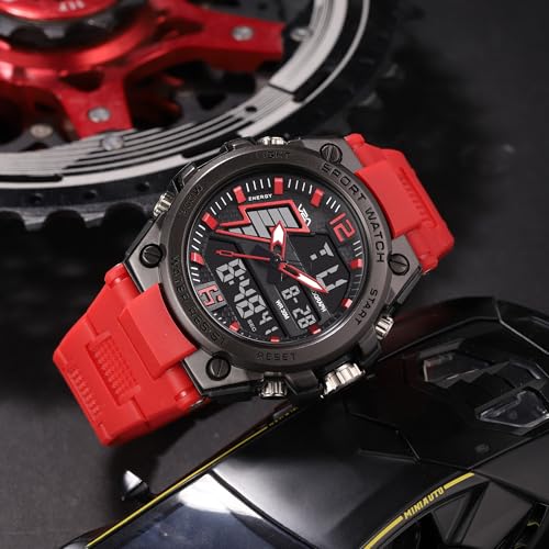 Image of V2A Stryke 45mm Analog Digital Sports Watch for Men | Hybrid Layered Dial | Alarm Stopwatch Backlight Day Date | TPU Strap | 30M Water Resistant | Gift for Mens