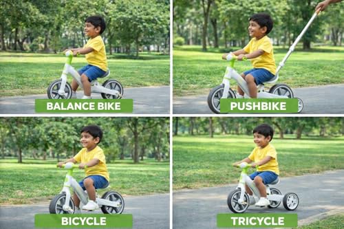 Image of MUMMAMIA 4 in 1 Tricycle with Push Handle, Converts to Balance Bike, 10 Inch Toddler Bicycle, Push Bike 18 Months to 4 Years, Unisex (Khaki)