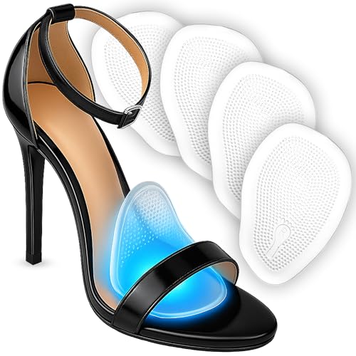 Metatarsal Pads for Women (4 Pads) Ball of Foot Cushions for Women, High Heel Cushion Foot Pads for Pain Relief & Comfort (Clear)