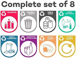 Mixed Set of Recycling Bin Signs / Stickers Pack - Self Adhesive Vinyl - Pack of 8 Stickers