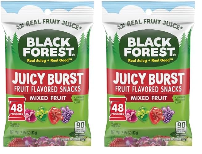 Black Forest Juicy Burst Fruit Snacks, Mixed Fruit, 2.25 Ounce Pouches (Pack of 96)