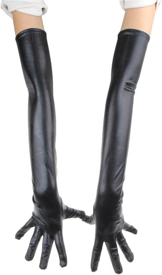 Yiteng Womens Soft Wet Look Vinyl Copied Gloves