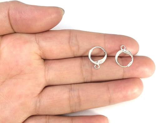 Miniatura 4 de Adabele 200 ganchos hipoalergénicos redondos para aretes tipo arracadas con cierre de palanca de 0.551 in de largo, latón chapado en plata de ley
