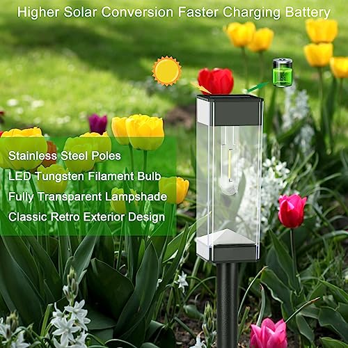 Benany Solar Outdoor Lights, 6 Pack Solar Pathway Lights With Led Tungsten Filament Bulb, Stainless Steel Waterproof Solar Path Lights For Garden, Landscape, Driveway, Walkway, Yard, Sidewalk, Lawn #TOP4