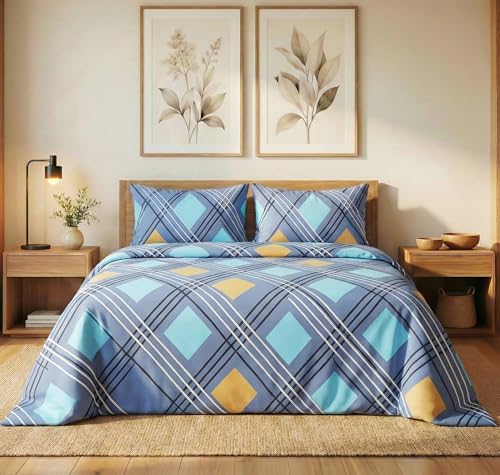 Image of VAS COLLECTIONS 300 TC Cloud Cotton Bedsheet Set Super King Size 108x108 Inch (275x275 cm) | Soft Breathable Double Bed Sheet with 2 Pillow Covers | Luxury Hotel Quality Bed Linen (Urban Plaid Blue)
