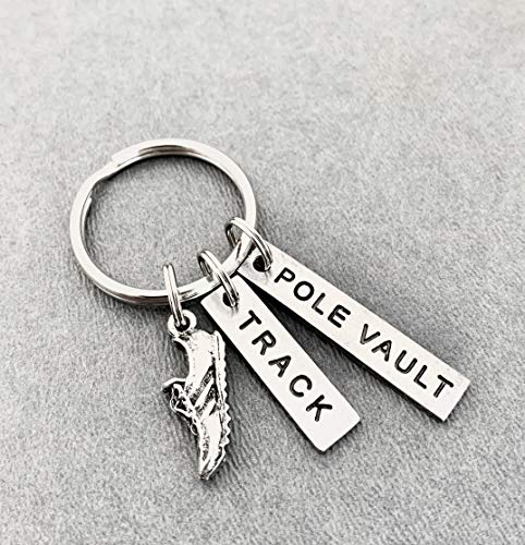 Pewter RUN TRACK POLE VAULT Key Chain - Running Shoe Charm, Pewter TRACK and Pewter POLE VAULT Pendant on Round Key Ring - Track and Field Pole Vault - All Pewter Key - Thumbnail 3