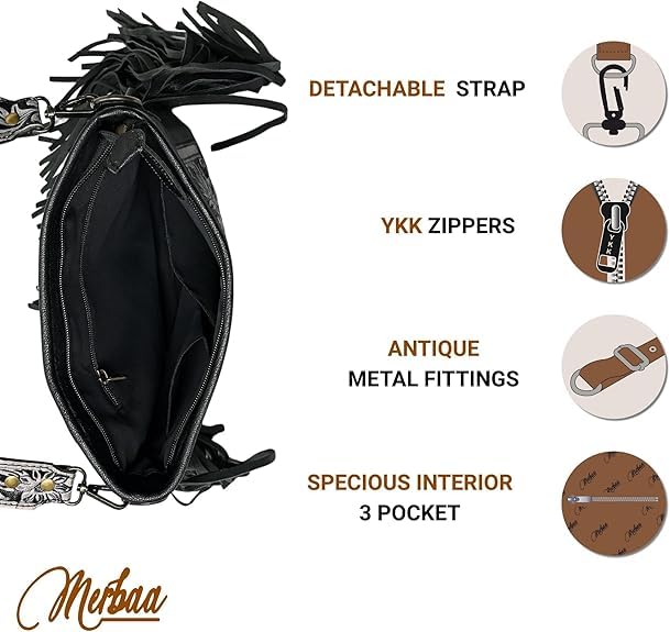 Berlin hand-carved Fringed Shoulder Bag Natural Cowhide Hand Bag with Floral Hand Tooling4