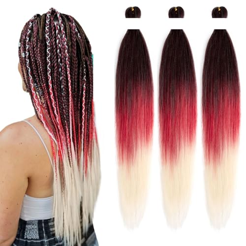 Roeula T1B/Red/613# Pre Stretched Braiding Hair Inch 3 Packs Long Ombre Off Black to Classic Red to Platinum Blonde Braiding Hair Pre Stretched Prestretched (T1B/Red/613, 20 Inch (pack of 3))