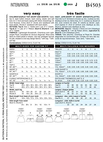 Butterick Patterns B4503 Children's/Girls' Top, Skort And Shorts, Size Cl (6-7-8) #TOP1