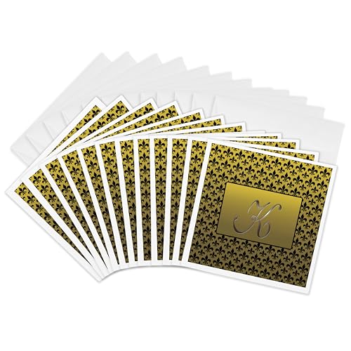 Cartes de vœux en relief floral noir motif K dorure 6 x 15,2 cm