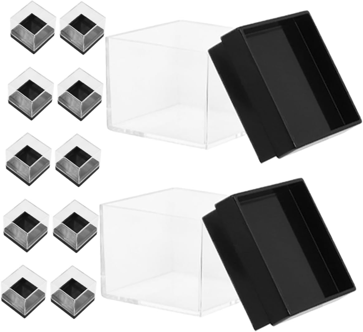 Cabilock 12pcs Natural Mineral Storage Box Plastic Specimen Display Square Container Countertop Jewelry Holder Home Display Case Mineral Sample Boxes