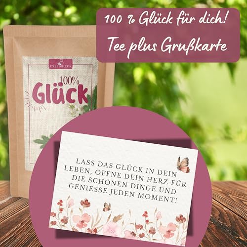 EXPLORITEA 100% Glück Früchtetee – Aromatische Apfel-Vanille-Zitrusmischung im ZIP-Lock Kraftpapierbeutel Natürlicher Genuss, ideal als Geschenk für den besonderen Menschen, dem Du Gutes wünscht