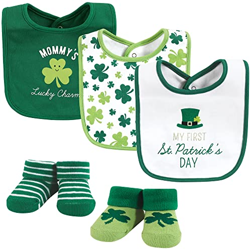 Image of Hudson Baby Unisex Baby Cotton Bib and Sock Set, Lucky Charm, One Size