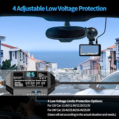 AUCARAUTO USB C Dash Cam Acc Hardwire Kit Right Angle Port with LED Voltmeter, 11.5ft Multi-Size Power Cable and 4-Level Low Voltage Protection for 24H Parking Mode (Right Angle Port) by AUCARAUTO - Used condition - Image 4