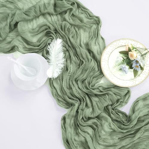 6 Pack Sage Green Table Runner 10ft Boho Gauze Fabric Cheesecloth Table Runner 35 x 120 Inch Rustic Sheer Runner for Spring Holiday Baby Shower Home Décor Party Wedding Decoration by pepmily - Image 6