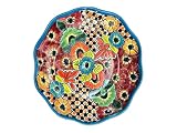 Talavera Scalloped Edge Plate – 12-Inch Round Handmade Mexican Pottery – Decorative Serving Platter or Dinner Plate – Can Be Hung on the Wall – Hand-Painted & Unique (Baby Blue)