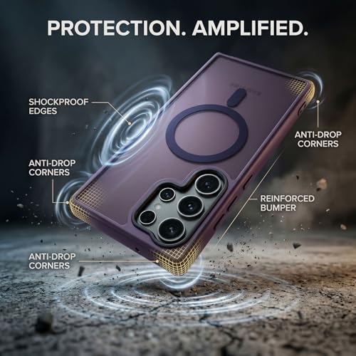 Image of amazon basics Designed for Samsung Galaxy S24 Ultra Case | Strong Magnet Camera Protection Translucent Matte Hard Back Cover Compatible with Mag-Safe (TPU+Polycarbonate | Frost Purple)