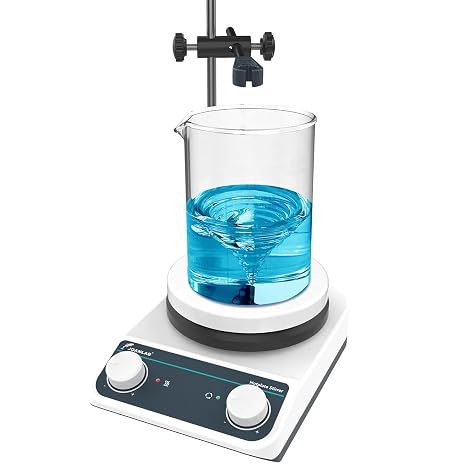 JOANLAB HS5 Magnetic Stirrer Hot Plate, 3L, 260C 200-1500RPM | 5in ceramic coated hot plate, 260C/500F max, knob control, with stand & stirring bar for lab use