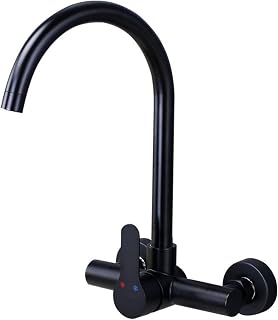 CUHSA Wall Mounted Black Sink Faucet Swivel Hot and Cold Water Stainless Steel Kitchen Faucet-B(B)