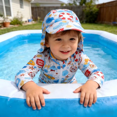Baby/Toddler Boy Long Sleeve Rash Guard Swimsuit Sun Protection One Piece Zipper Swimwear with Hat Dinosaur Marine Animal Print Quick Dry Bathing Suit 2T-3T — view 2