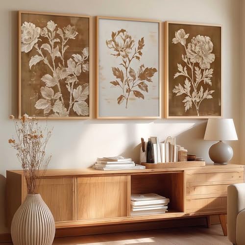 Image of kotart Aesthetic Botanical Art Home Decoration Painting | Floral Paintings With Frame For Living Room Bed Room Hotel Wall Decor Digital Reprint Set of 3 (10X13 inch)