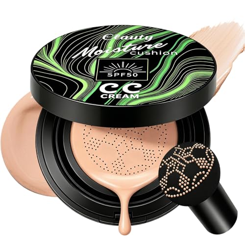 Cushion Foundation Air Cushion CC Cream - Natural Finish, Buildable Coverage Foundation, Even Skin Tone, Tattoo cover up, Moisturizing Concealer Cream Foundation Makeup (Nude)
