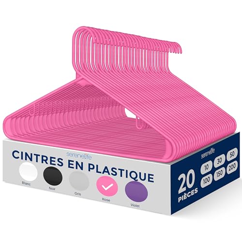 SereneLife Cintres - Cintres en Plastique - Antidérapants - Porte-Vêtement Fins et Gain de Place - pour Chemises, Pulls, Sweats, Vêtements Enfants et Robes - Ultra-Fins - Légers - Lot de 20 - Rose