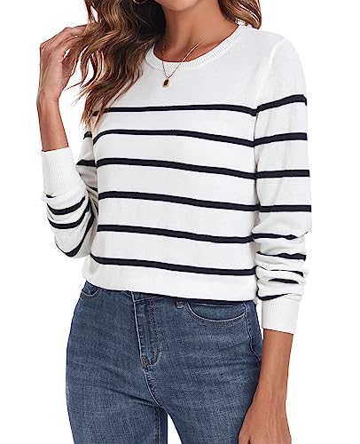 Image of QUALFORT Women's 100% Cotton Sweater, Basic Lightweight Long Sleeve Pullover