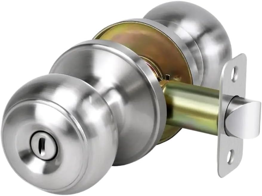 Satin Nickel Privacy Door Knob Interior Exterior Privacy Interior Exterior Lock Set Modern Design Keyless Keyless Doorknobs