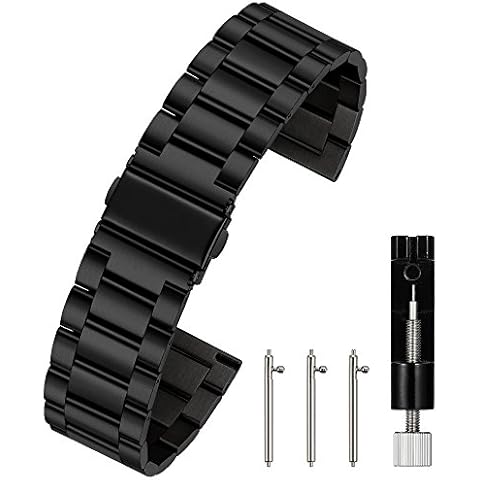 Berfine 20mm Quick Release Watch Strap,Premium Solid Stainless Steel Watch Band Replacement,Black Cover