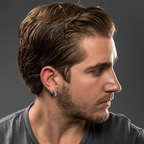 15 Pairs Earrings for Men, Black Silver 14K Gold Plated Stainless Steel Earrings Stud Hoop for Men Women, Fashion Ear Piercing Jewelry Cross Dangle Hoop Earrings Set4