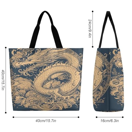 Women's Multi-Functional Shopping Bag，Blue Oriental Dragon Printing Messenger Bag Shoulder Bag for Travel, Work, Shopping & Parties with Inner Pocket, Grocery Bag Lightweight & Water-Resistant2