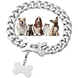 Silver Chain Dog Collar 15mm Stainless Steel Cuban Link Dog Collar with Secure Snap Buckle Silver Dog Chain Metal Collar for Small Pitbull (15MM, 16')
