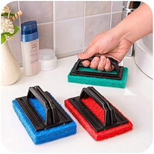 MeeTo Scrubber Brush for Bathroom Kitchen Floor Cleaning with Handle/ Tile Cleaning Scrubber Brush/ Sink Cleaning Brush - Multicolor (2)