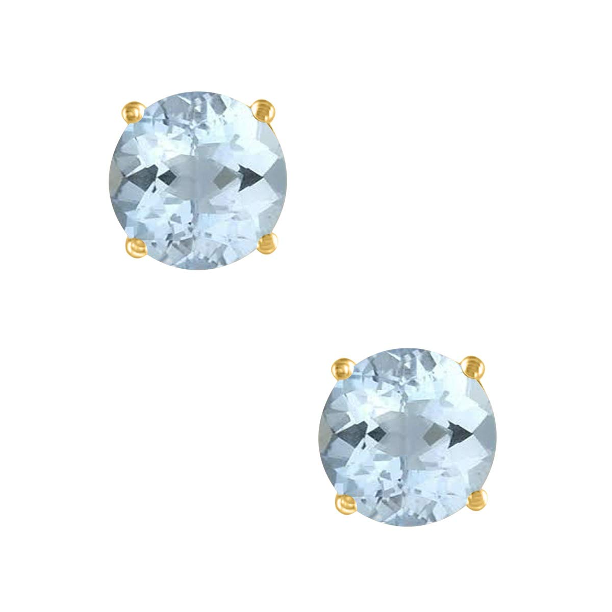 AoneJewelryAoneJewelryRound Aquamarine Earrings for Women in 14k Yellow Gold (7 mm) Prong-Setting Gemstone Wedding Jewelry Collection