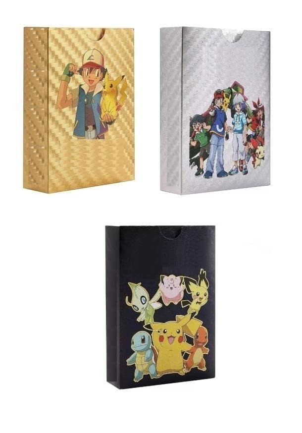 TECH LOGO ELECTRONICS 55 PCS Black Foil Card Assorted Cards TCG Deck Box - V Series Cards Vmax GX Rare Golden Cards and Common-Rare Mystery Card (Gold&Black&Silver)