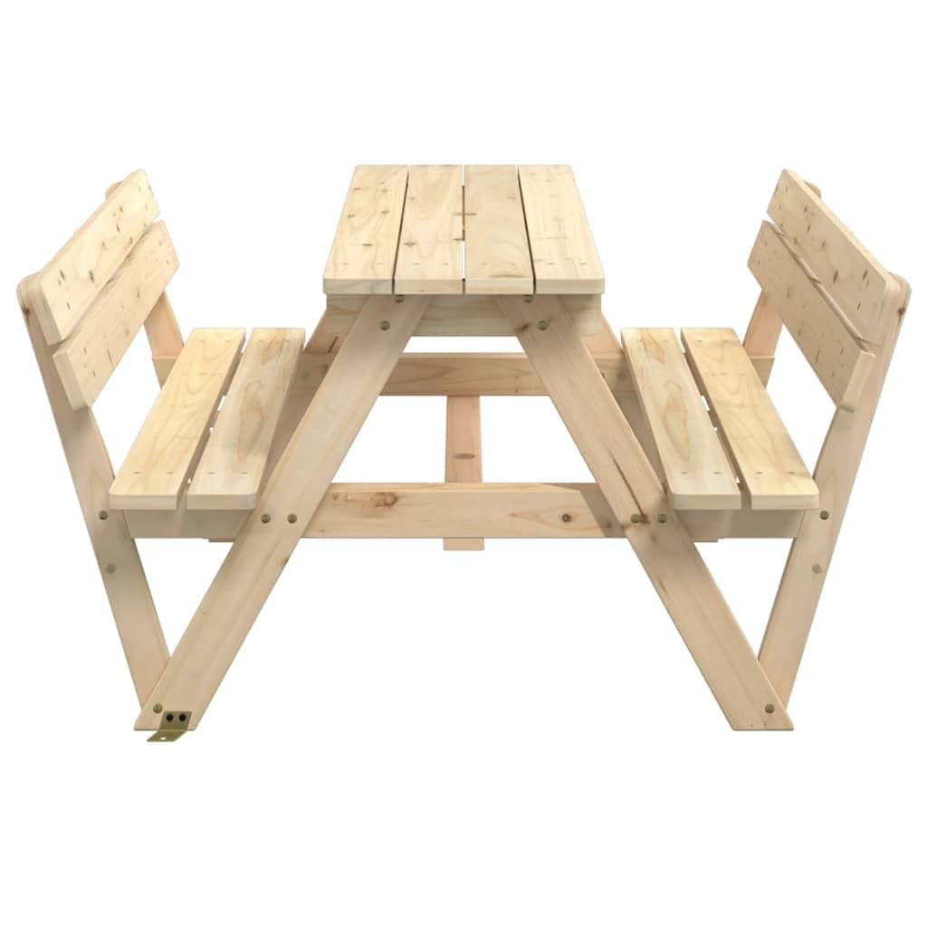Tavolo da Picnic in Legno di Abete Massello con Panche Integrate 2 in 1 per Bambini, Set per Giardino e Spazi Esterni con Foro Ombrellone e Struttura Stabile a Forma W