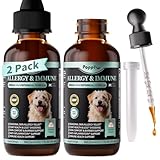 POPPAW Allergy & Immune Supplement for Dogs - Omega 3-6-9 Liquid Drops for Seasonal Allergy Support, Skin Itch Relief, Less Shedding, Coat Health - with Biotin, Turmeric - Chicken Flavor - 2 FL.OZ