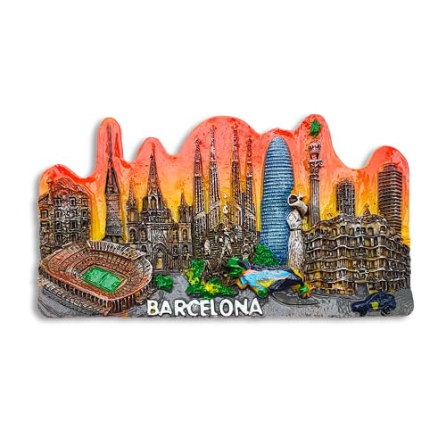 Aimant 3D Barcelona Espagne - Souvenir Décoratif pour Réfrigérateur et Tableau Magnétique - Icônes de la Ville Catalane - Aimant de Collection et Idée Cadeau - 10...
