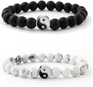 4Pcs Yin Yang Matching Dragon Bracelet Necklaces Set for Women Men,Yin Yang Couple Bracelet Pendant Necklaces for Boyfriend Girlfriend Bff Best Friend Gift