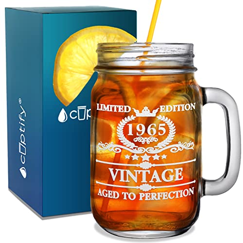 Cuptify 58th Birthday Gift for Men Funny Vintage 58 Years Old Established 1965 Etched 16 oz Mason Jar Glass Birthday Decorations for Fathers, Dads, Husbands and Brothers