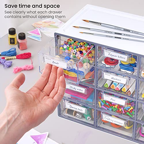 Image of Arteza 12 Drawer Organizer and Storage Cabinet - Clear Plastic, Stackable Drawers for Makeup, Crafts, Sewing, Office Supplies, Small Parts & Tools