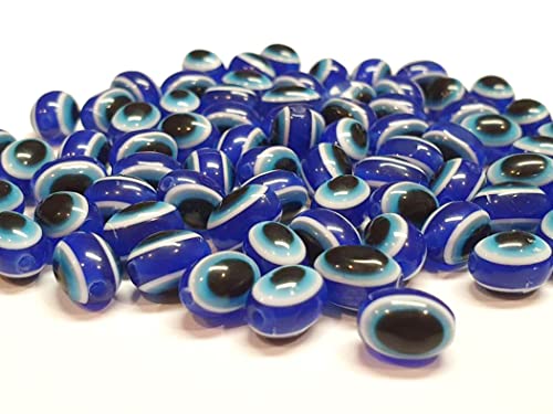 Perlin Nazar Boncuk Boncugu 8 x 6 mm Oval Eye Blue Eye Beads Set Evil Eye Beads Turkish Good Luck Charm Party Gifts Amulet Pack of 100 - Image 3