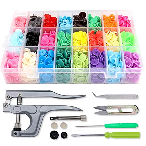 Leanking Snaps Zange mit 360 Set T5 Druckknöpfe in 24 Farben Nähfrei Zubehöre in Organizer für DIY Basteln 360sets T5 Druckknöpfe Duckknöpfe mit Zange Druckknopf (360 Set)